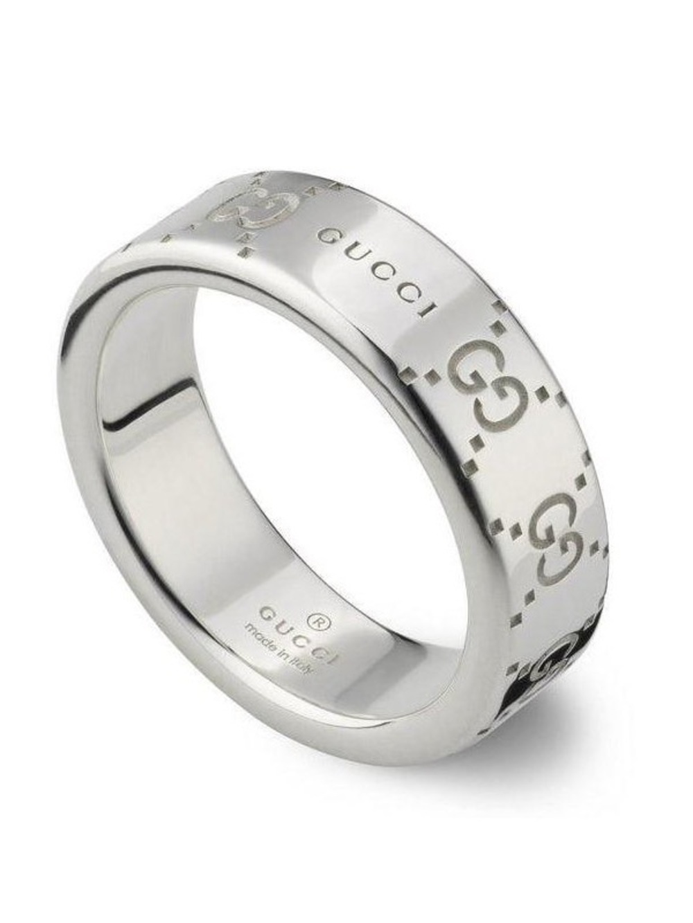 Gucci Silver GG Motif Stainless Steel Men's Band